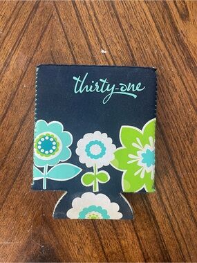 thirty-one best buds Navy Floral Can Cooler Coozie Teal Lime Accents Neoprene